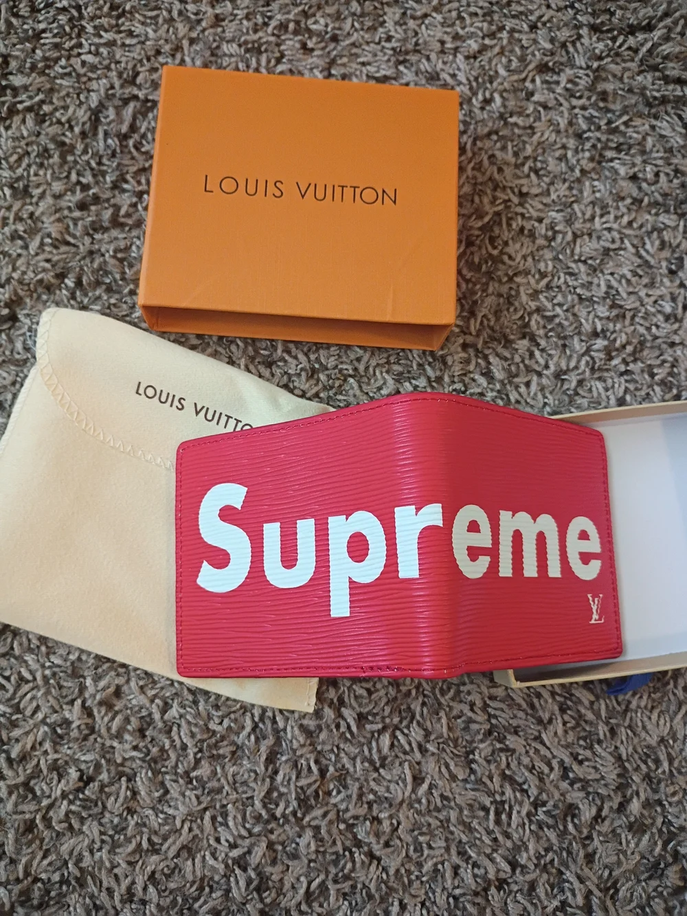 Louis Vuitton Red Bi-Fold Wallet with White Script